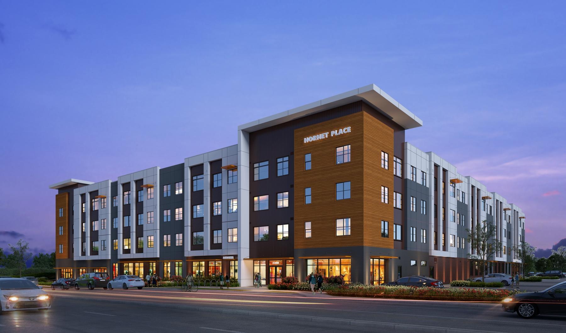 a building with a parking lot