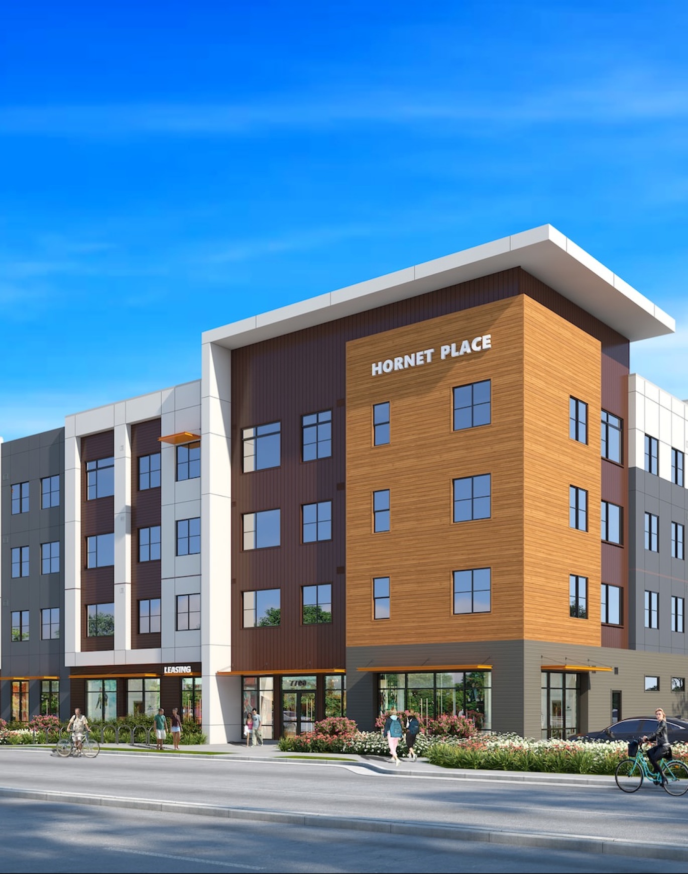 a building with a street in front of it